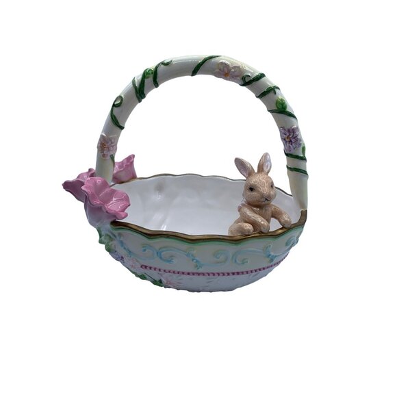 Avon Springtime Collection Ceramic Basket w Bunny and Flowers 7.5 Inch - Picture 1 of 11